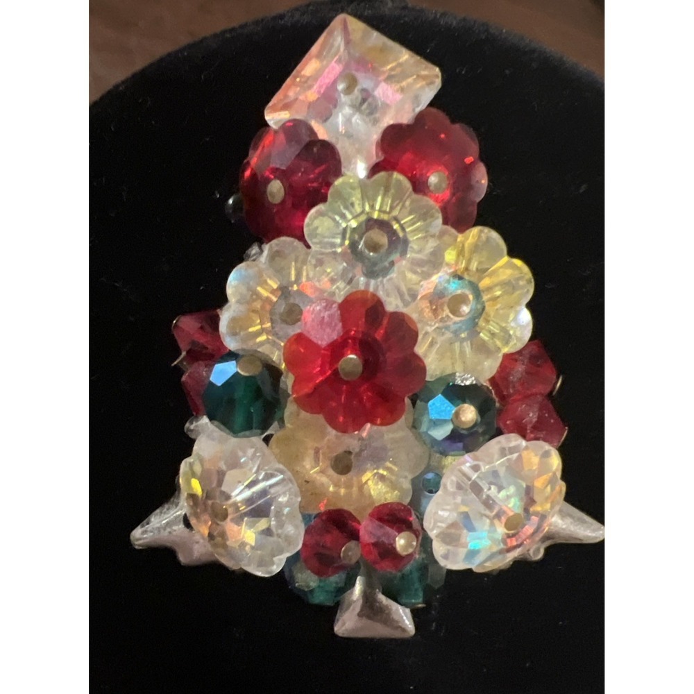 Christmas Tree Brooch Pin Margarita Rivoli Crystals Vintage Collectible